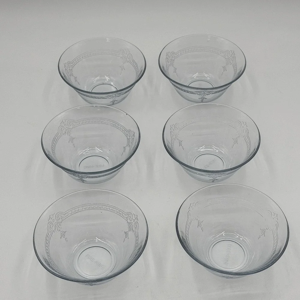 Fire-King Philbe Sapphire Blue Glass Dessert Bowls Set of 6 Vintage 4.75 Inch